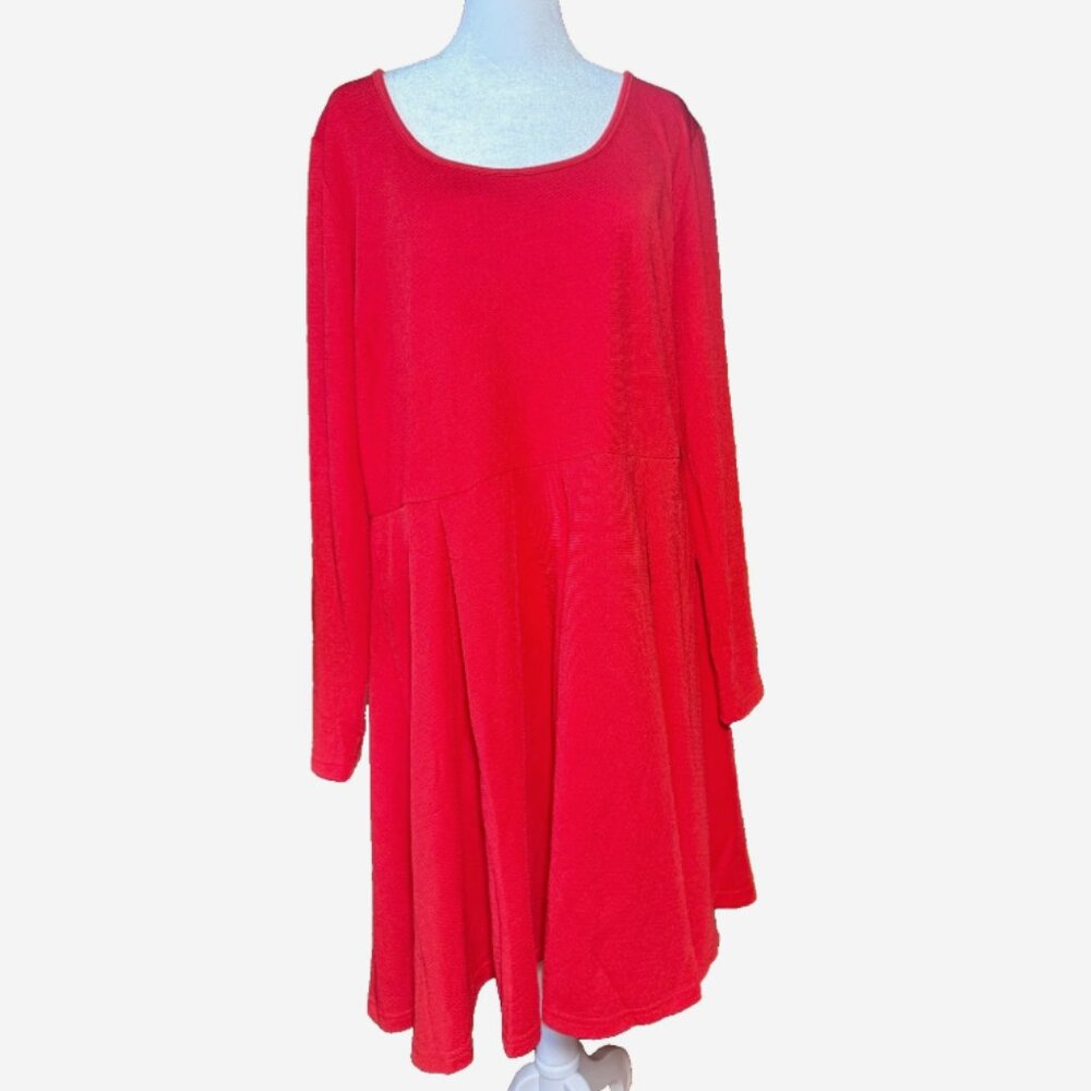 White Mark Womens 2XL Red Fit & Flare Swing Dress Long Sleeve Scoop Neck NEW